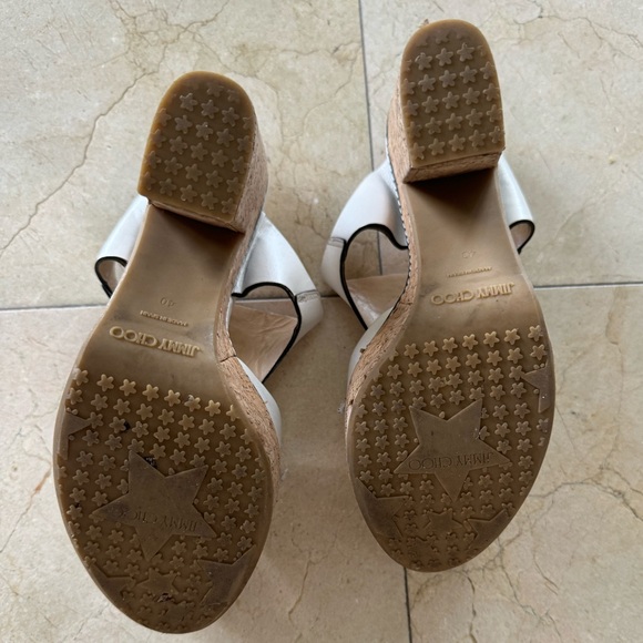Jimmy Choo T-Strap Slide Cork Wedge Heel Sandal in White Leather sz 40 - Picture 5 of 5